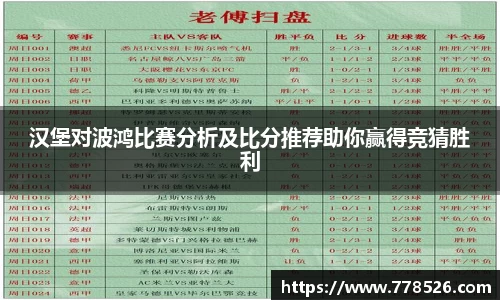 汉堡对波鸿比赛分析及比分推荐助你赢得竞猜胜利